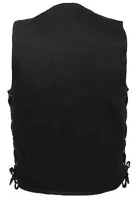 Men's Motorcycle Blk denim vest with Side Laces