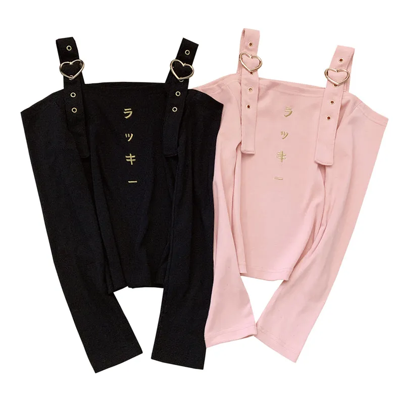 Metal Heart Lovely Punk Japanese Embroidered Long Sleeve Top UB6254