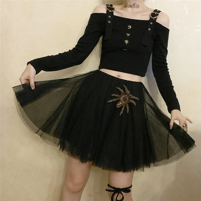 Metal Heart Lovely Punk Japanese Embroidered Long Sleeve Top UB6254
