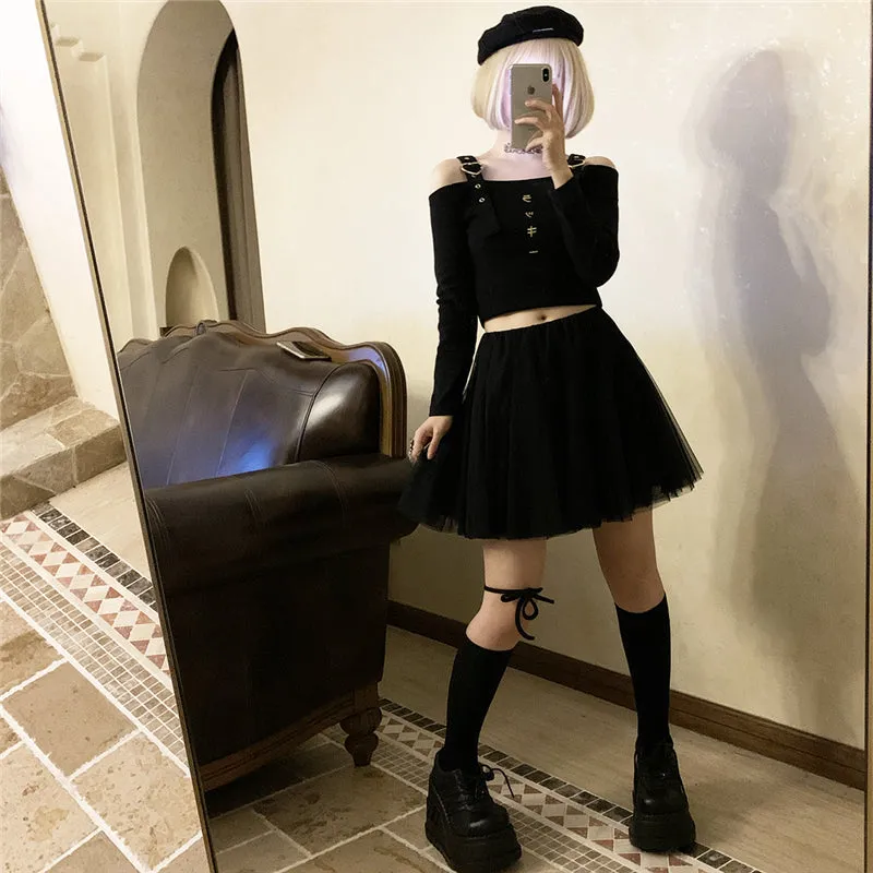Metal Heart Lovely Punk Japanese Embroidered Long Sleeve Top UB6254