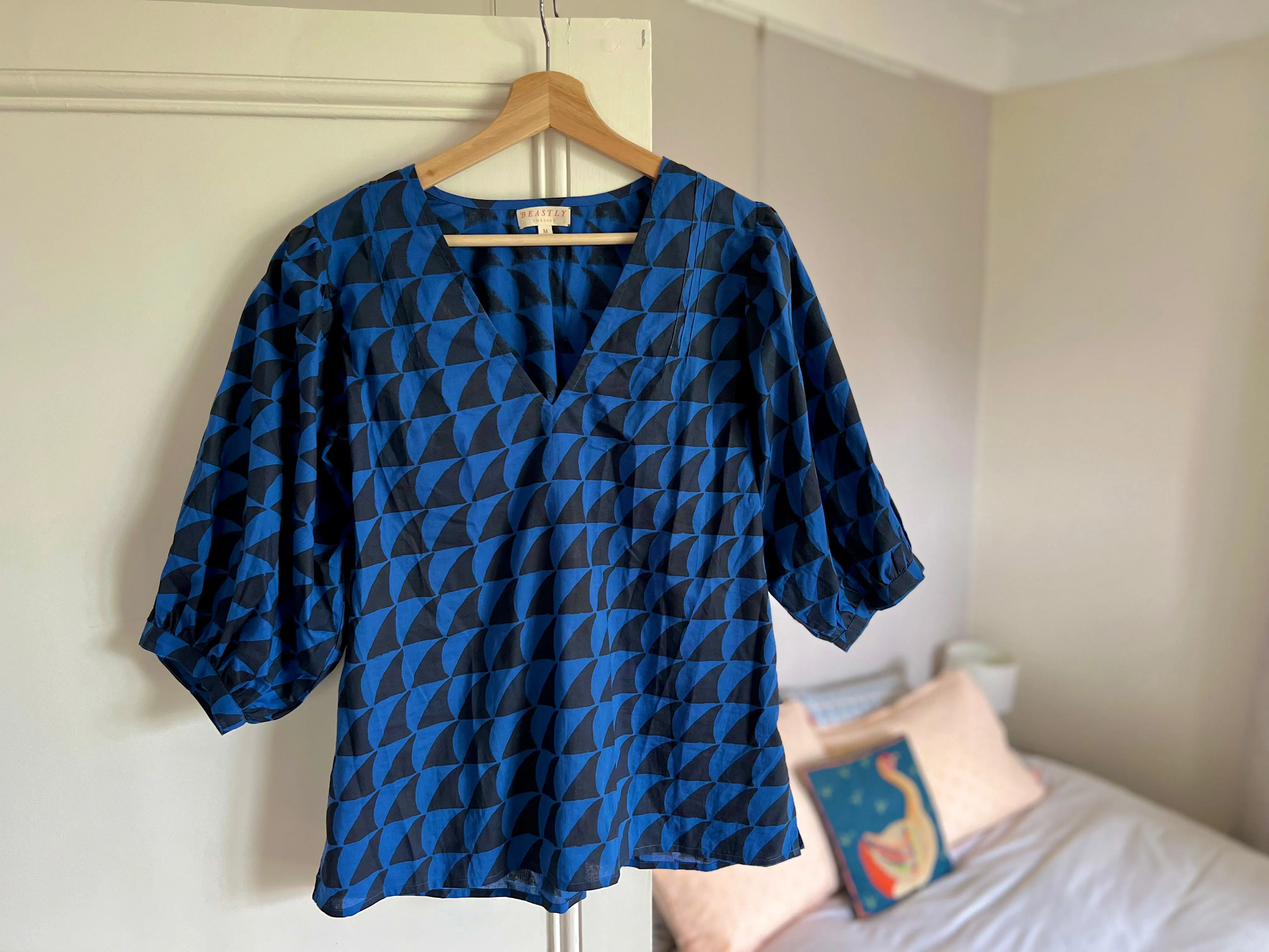 Midnight Shark Puff Sleeve Blouse