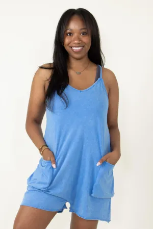Mineral Washed Onesie Romper for Women in Blue | NP70359-COBALTBLUE