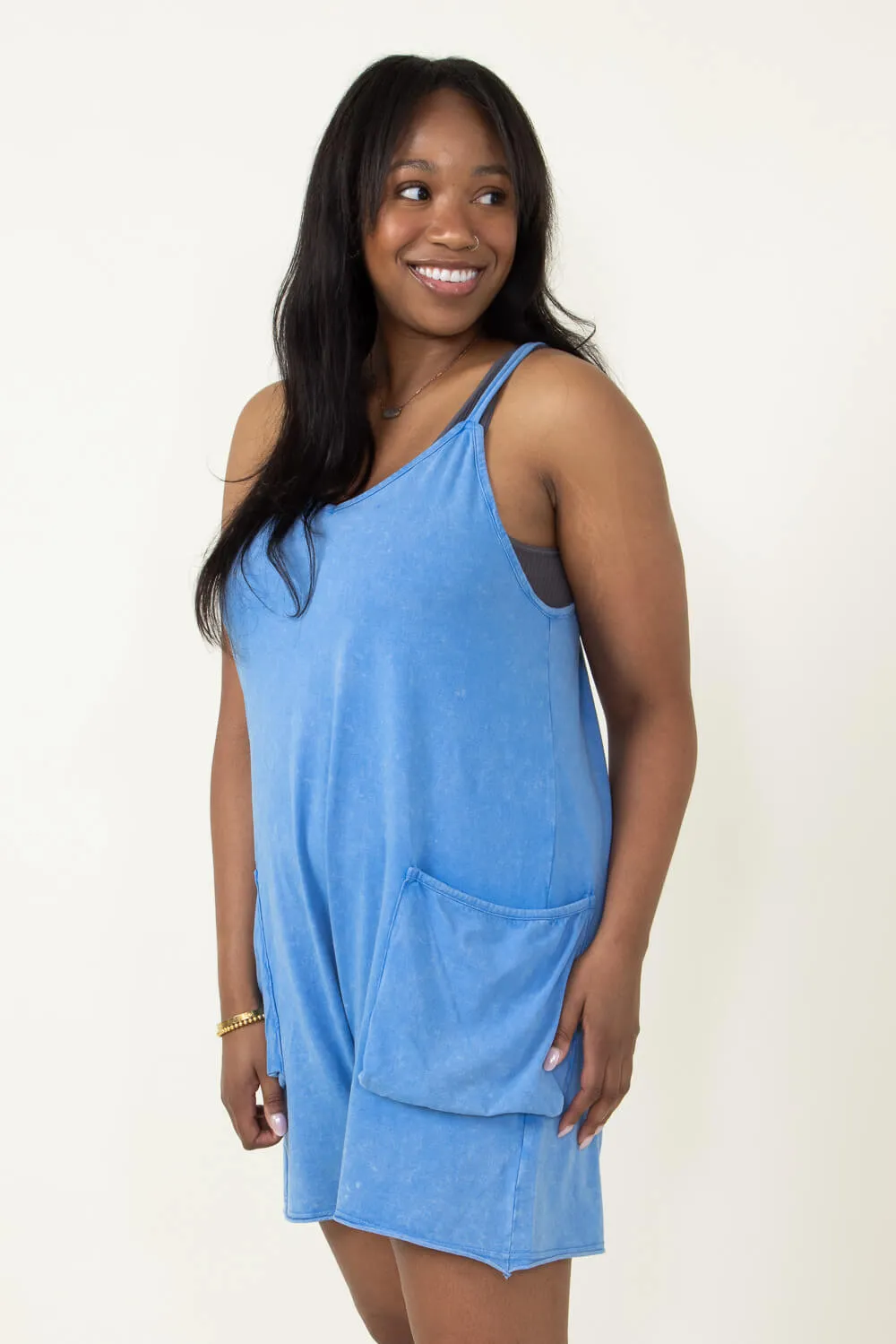 Mineral Washed Onesie Romper for Women in Blue | NP70359-COBALTBLUE