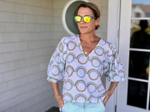 Mint Prairie Dog Puff Sleeve Blouse