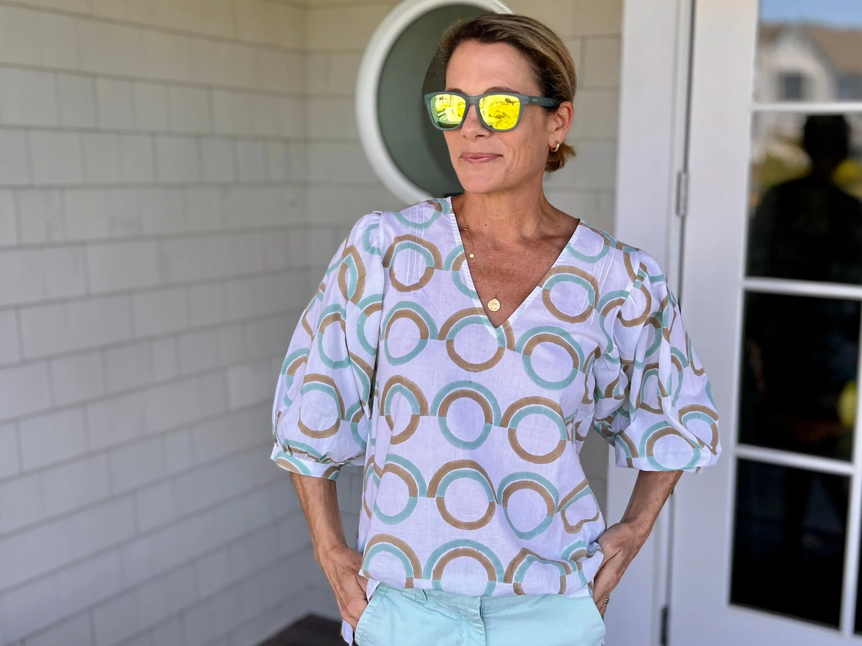 Mint Prairie Dog Puff Sleeve Blouse