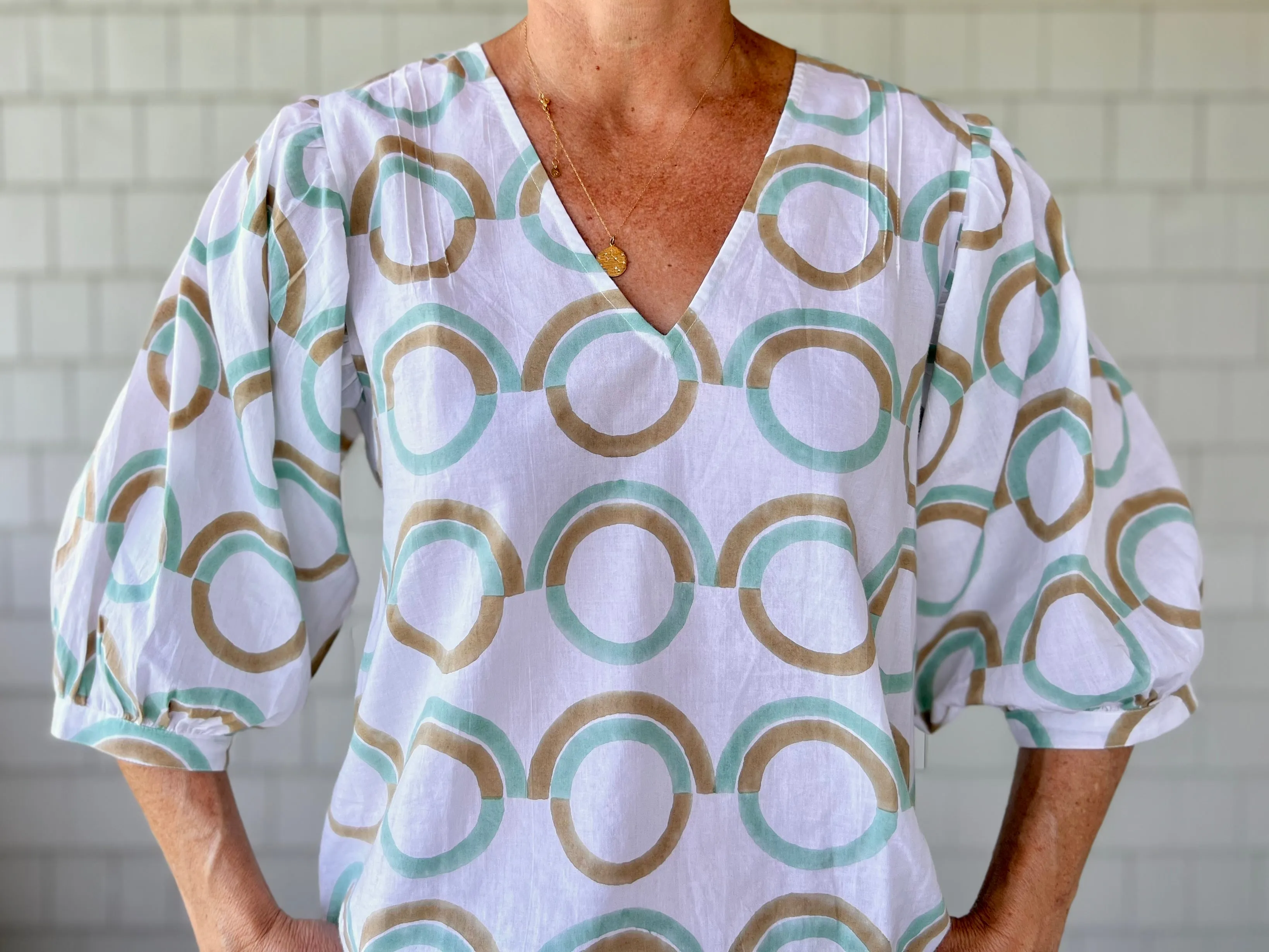 Mint Prairie Dog Puff Sleeve Blouse