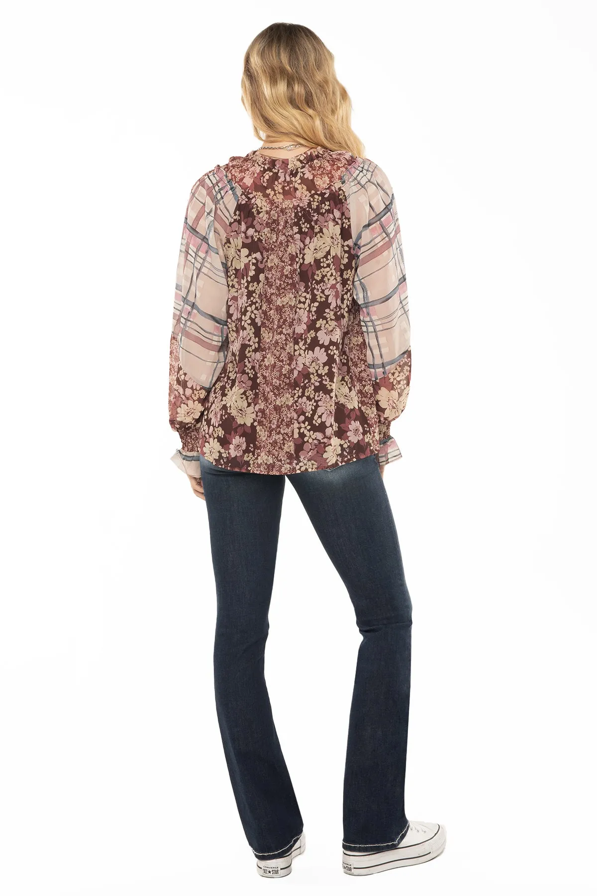 Mixed Pattern Peasant Tie Blouse