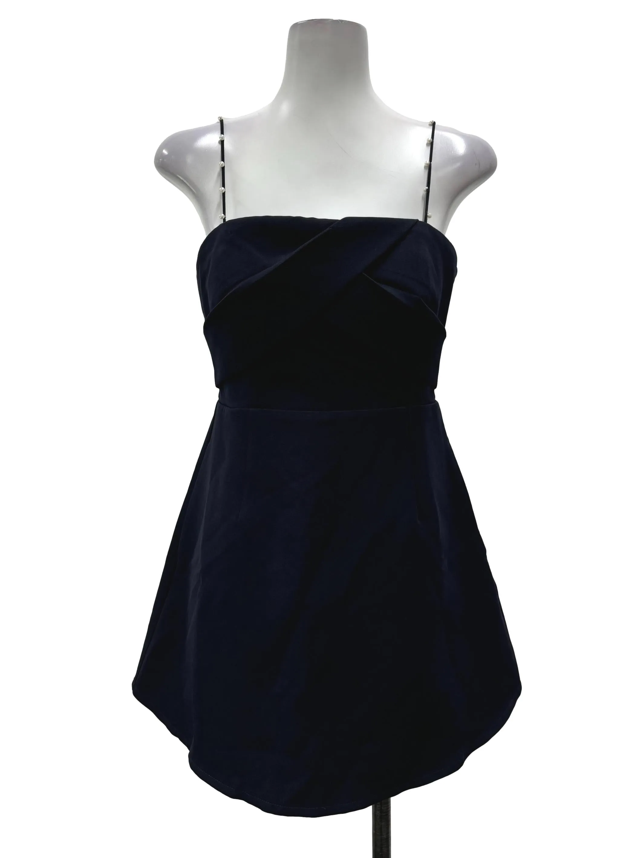 Navy Pearl Straps Romper