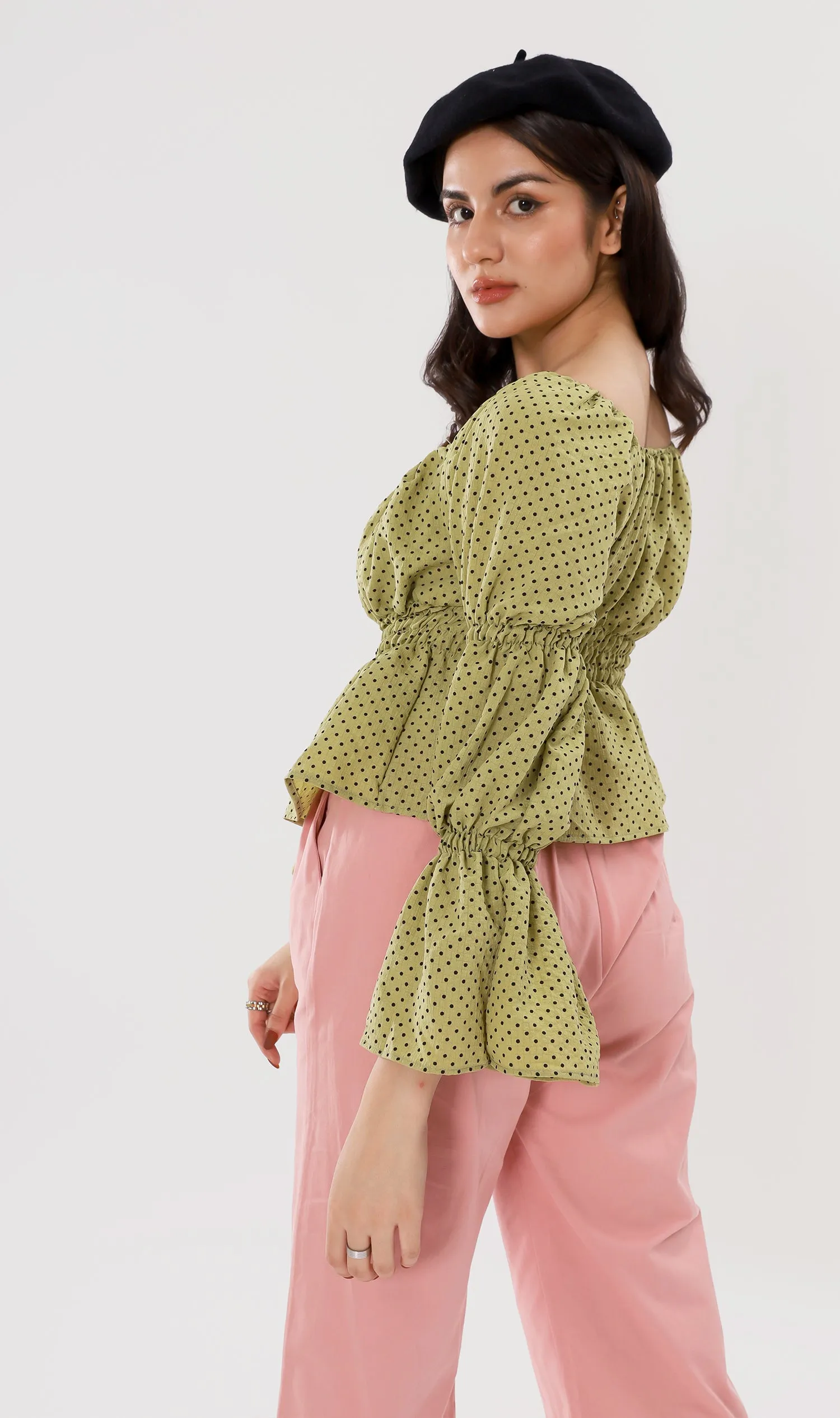NIKKO Tiered-Sleeve Dotted 2-Way Top (Green)