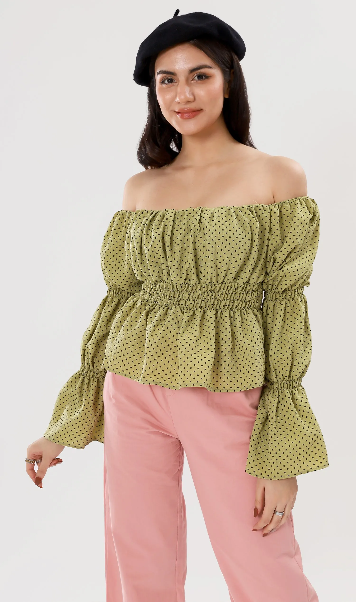 NIKKO Tiered-Sleeve Dotted 2-Way Top (Green)