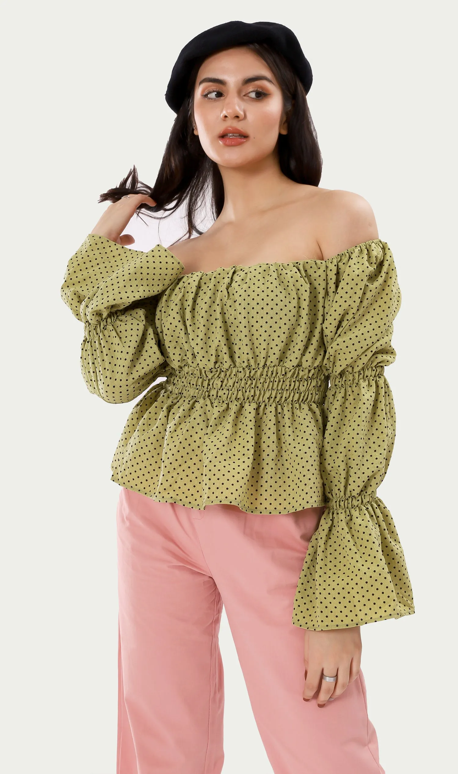 NIKKO Tiered-Sleeve Dotted 2-Way Top (Green)