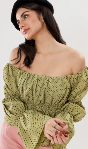 NIKKO Tiered-Sleeve Dotted 2-Way Top (Green)