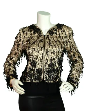Oscar de la Renta Champagne Silk Embroidered Jacket w/Sequins sz S