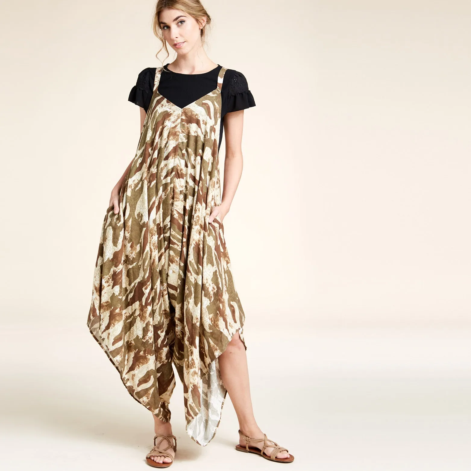 Oversized V-Neck Camo Jumpsuit