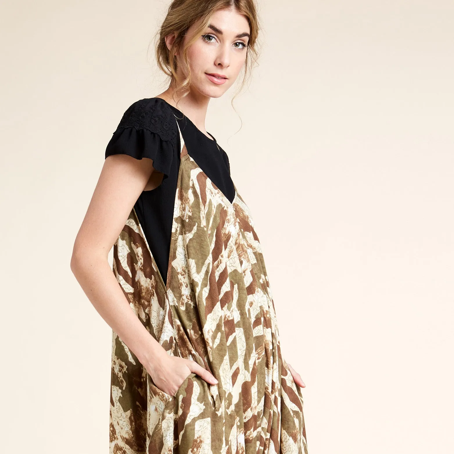 Oversized V-Neck Camo Jumpsuit