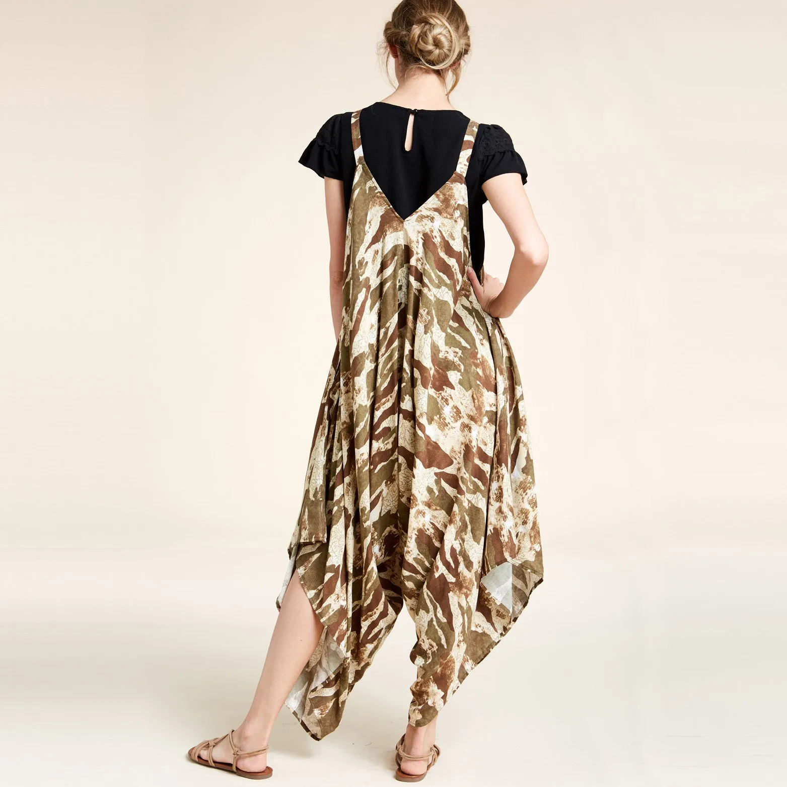 Oversized V-Neck Camo Jumpsuit