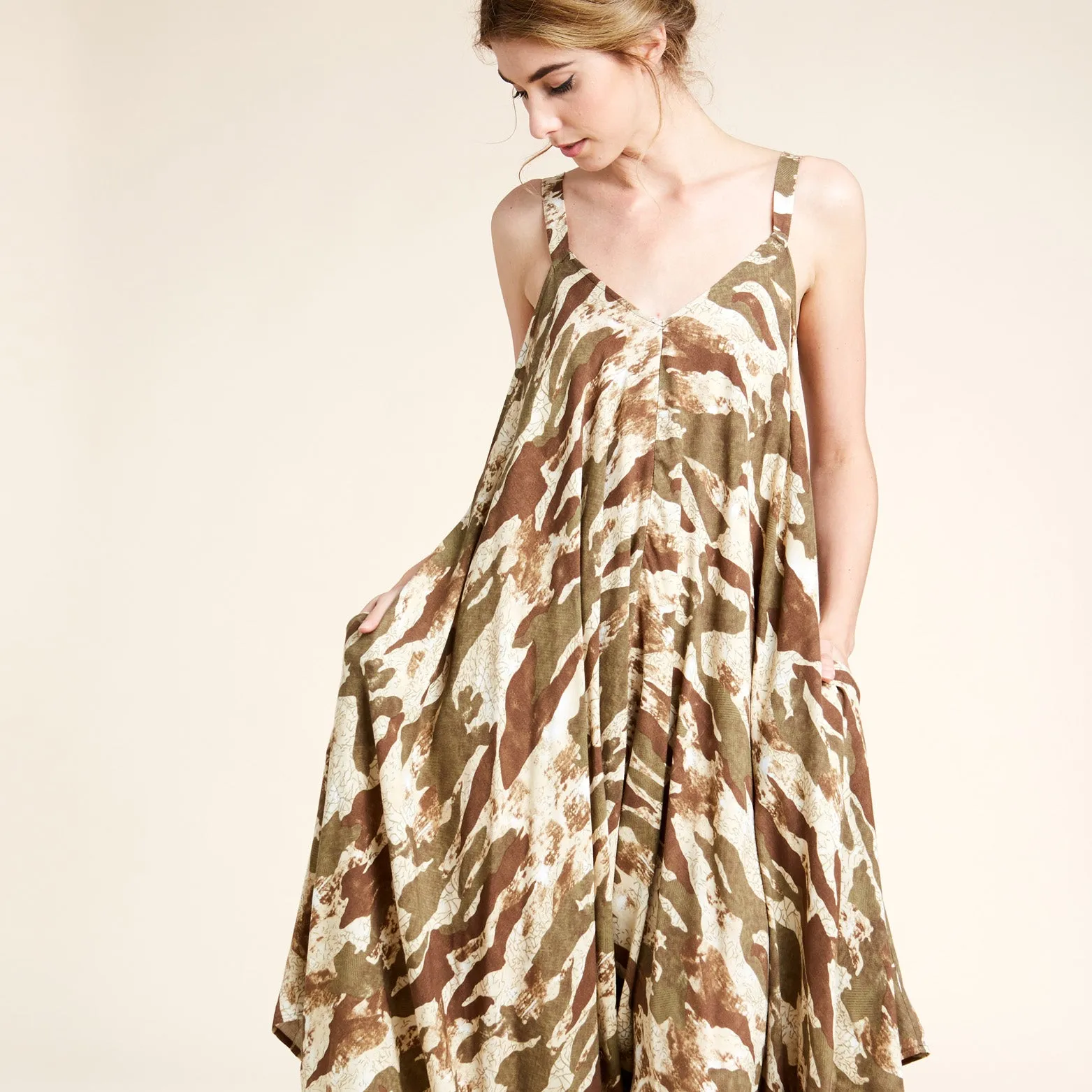 Oversized V-Neck Camo Jumpsuit