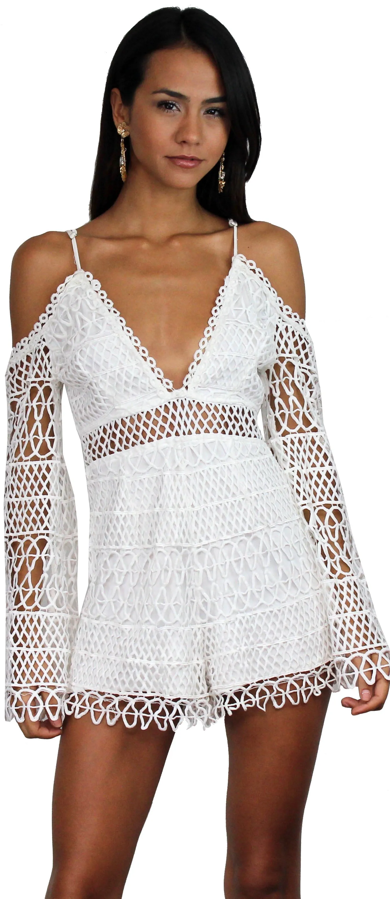 Pier Pleasure White Crochet Romper