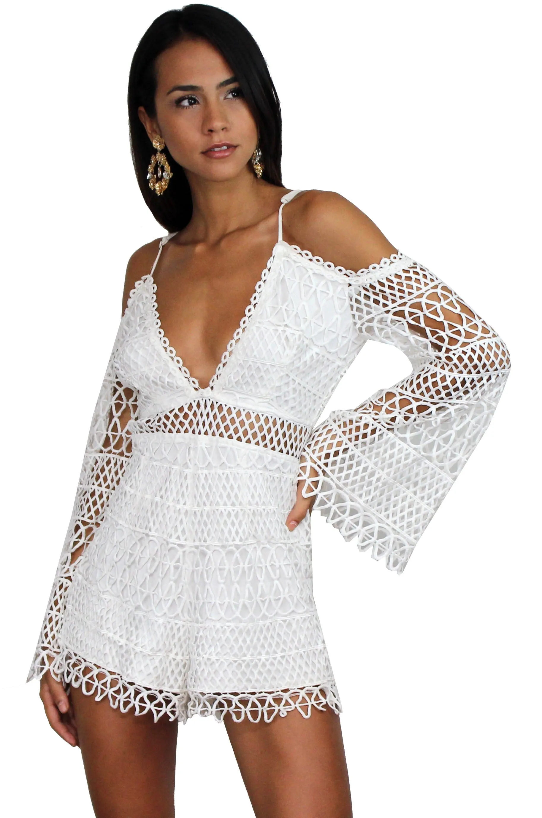 Pier Pleasure White Crochet Romper