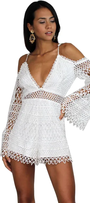 Pier Pleasure White Crochet Romper