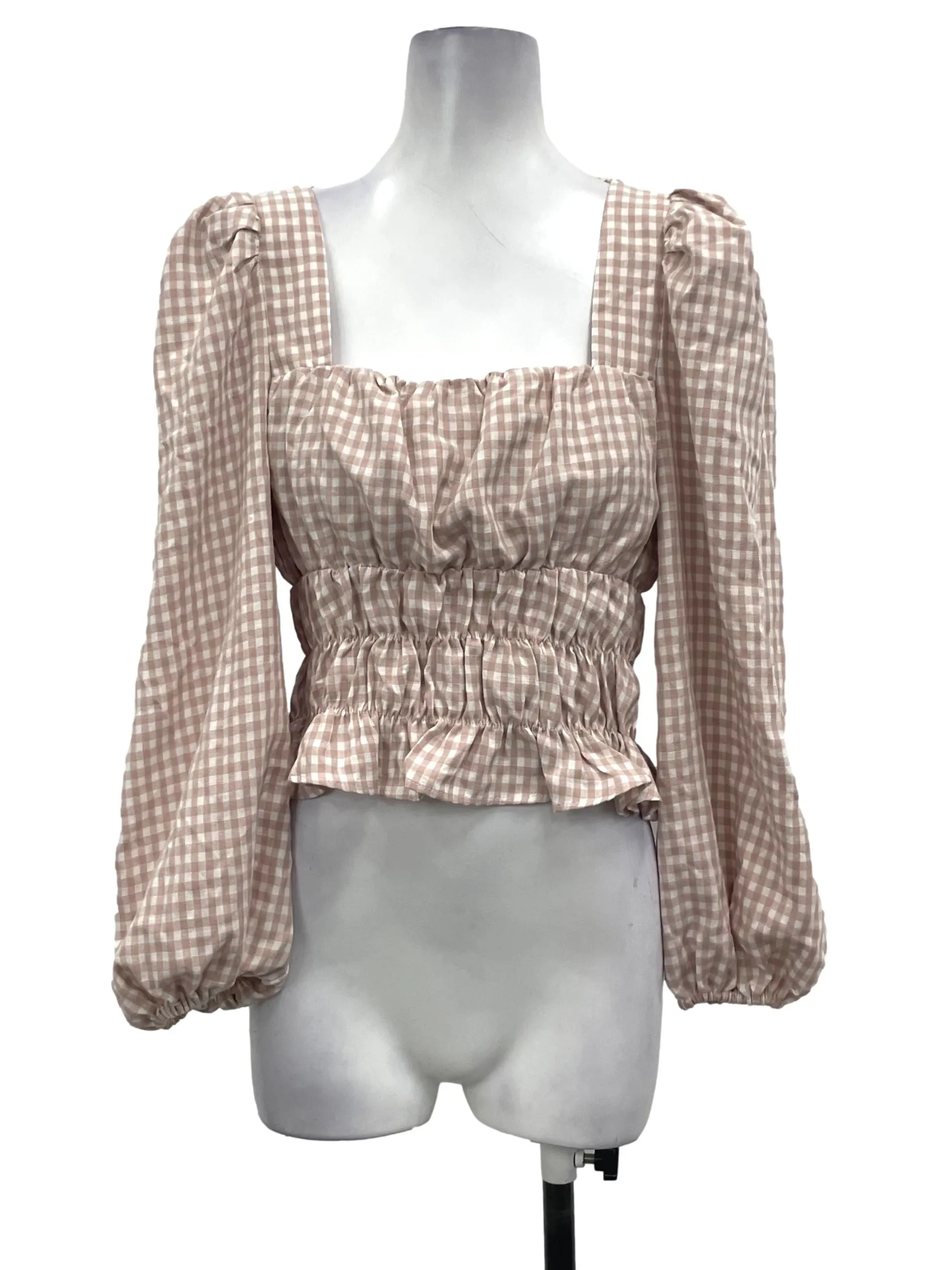 Pink Checkered Babydoll Smocked Top