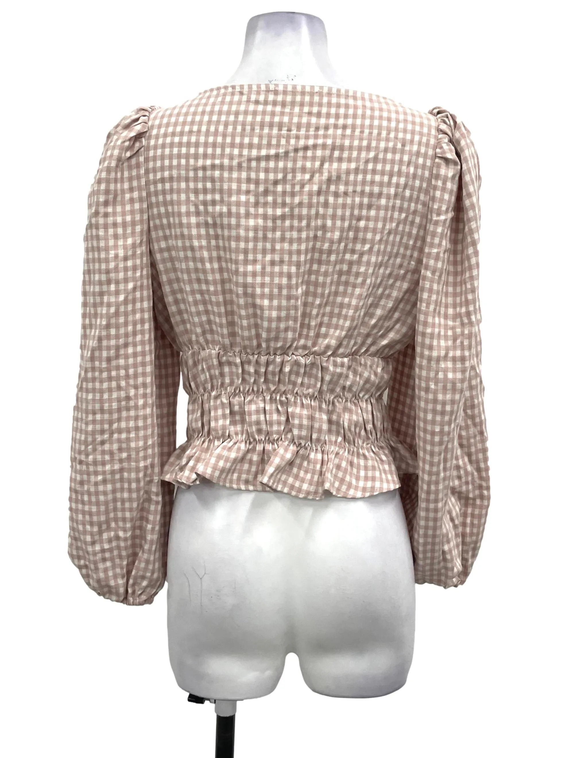 Pink Checkered Babydoll Smocked Top