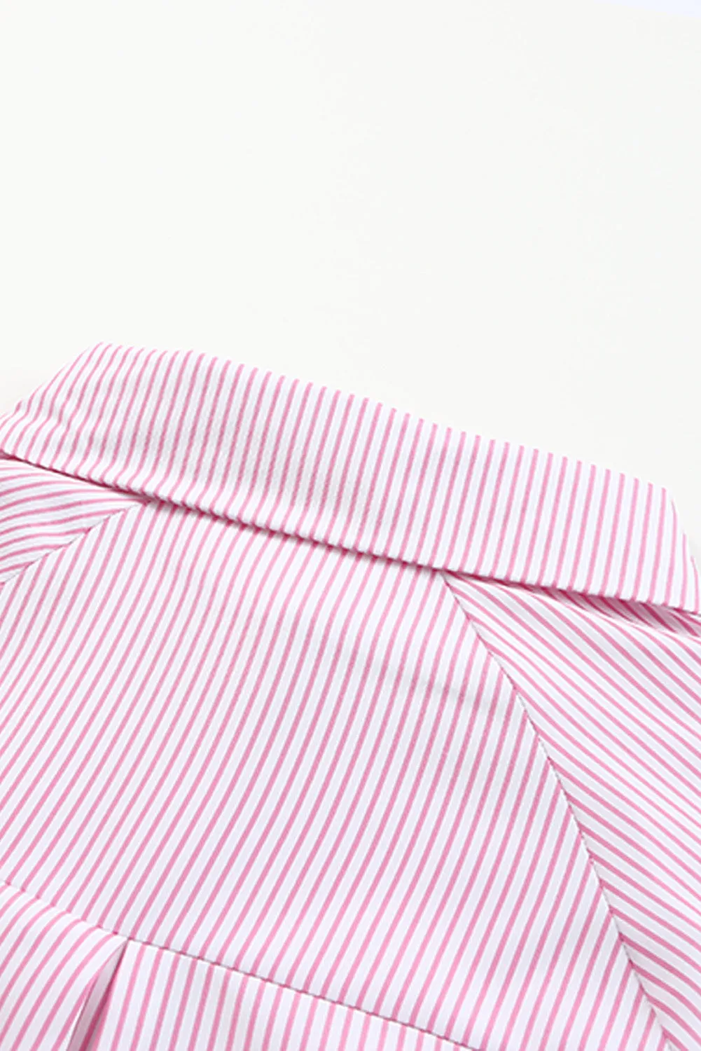 Pink Smocked Cuffed Striped Boyfriend Shirt with Pocket