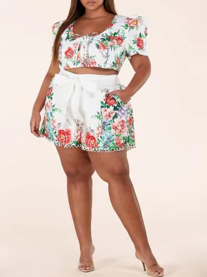 PLUS SIZE SHORT SLEEVE 2PC. TOP & SHORTS FLORAL SET