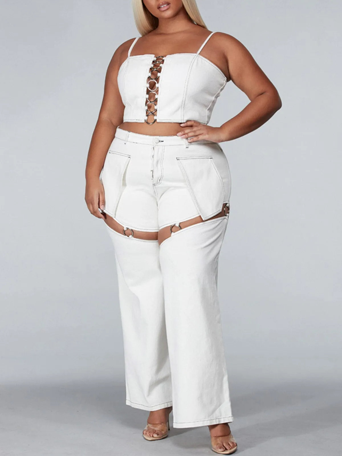 PLUS SIZE SLEEVELESS 2PC. TOP & PANTS CUT OUT  SET