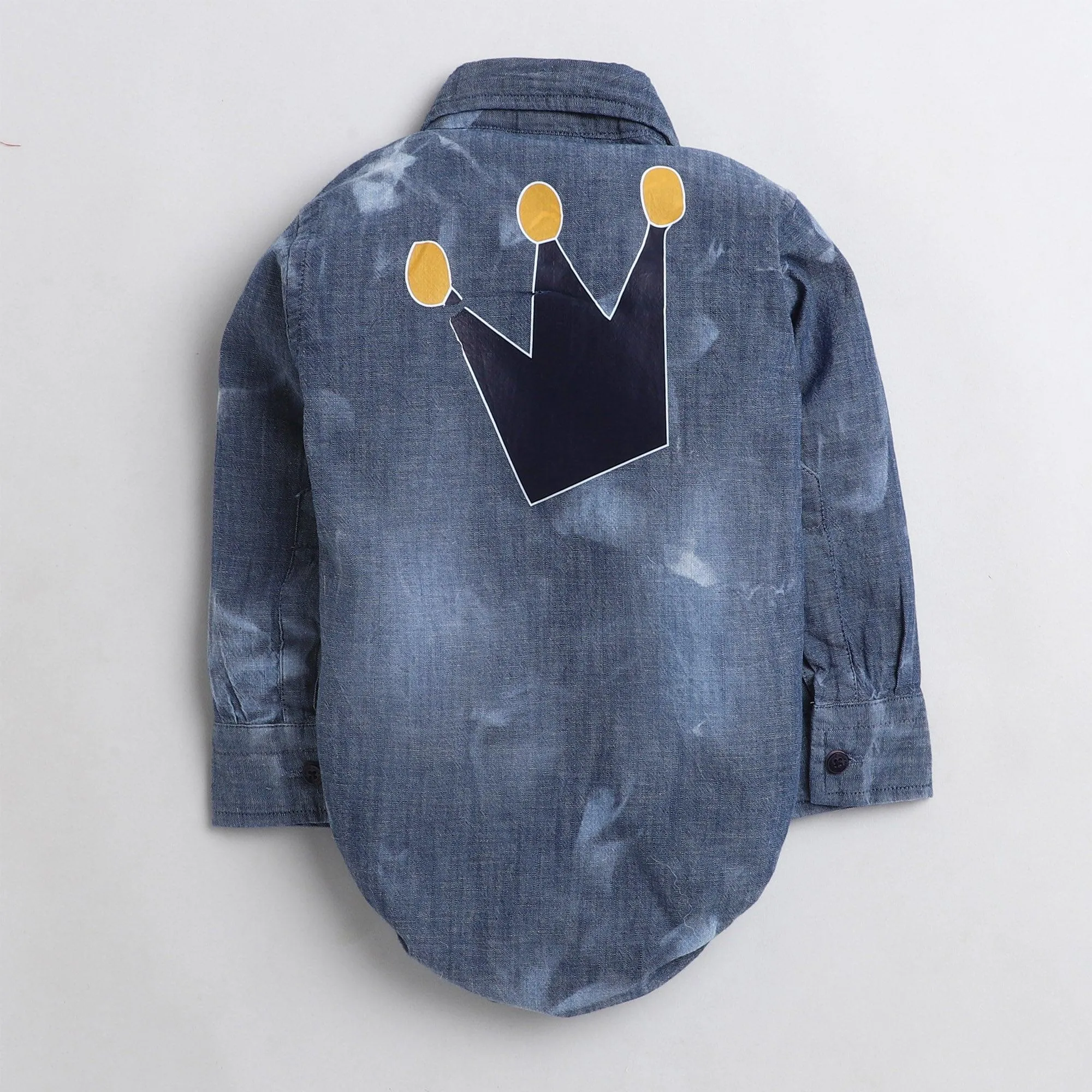 Polka Tots Full Sleeve Denim Onesie with my father my hero print  - Blue