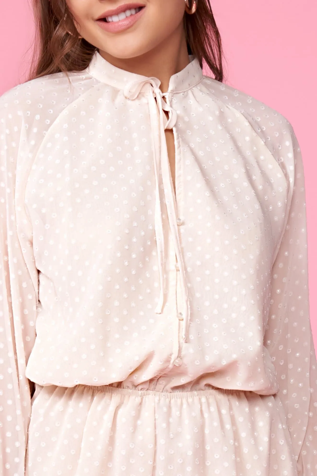 Pom Pom Cream Long Sleeve Romper