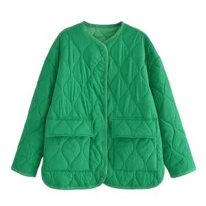 Quilted Button Down Crew Neck Jacket
