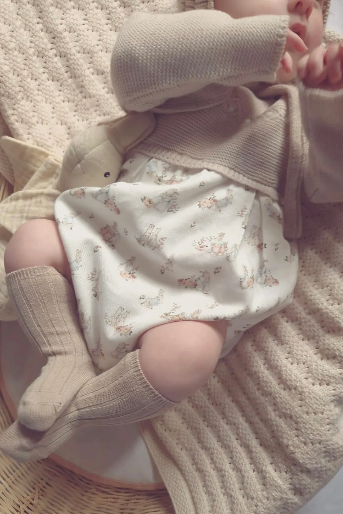 "Arden" Stone Half Knit Peter Rabbit Romper