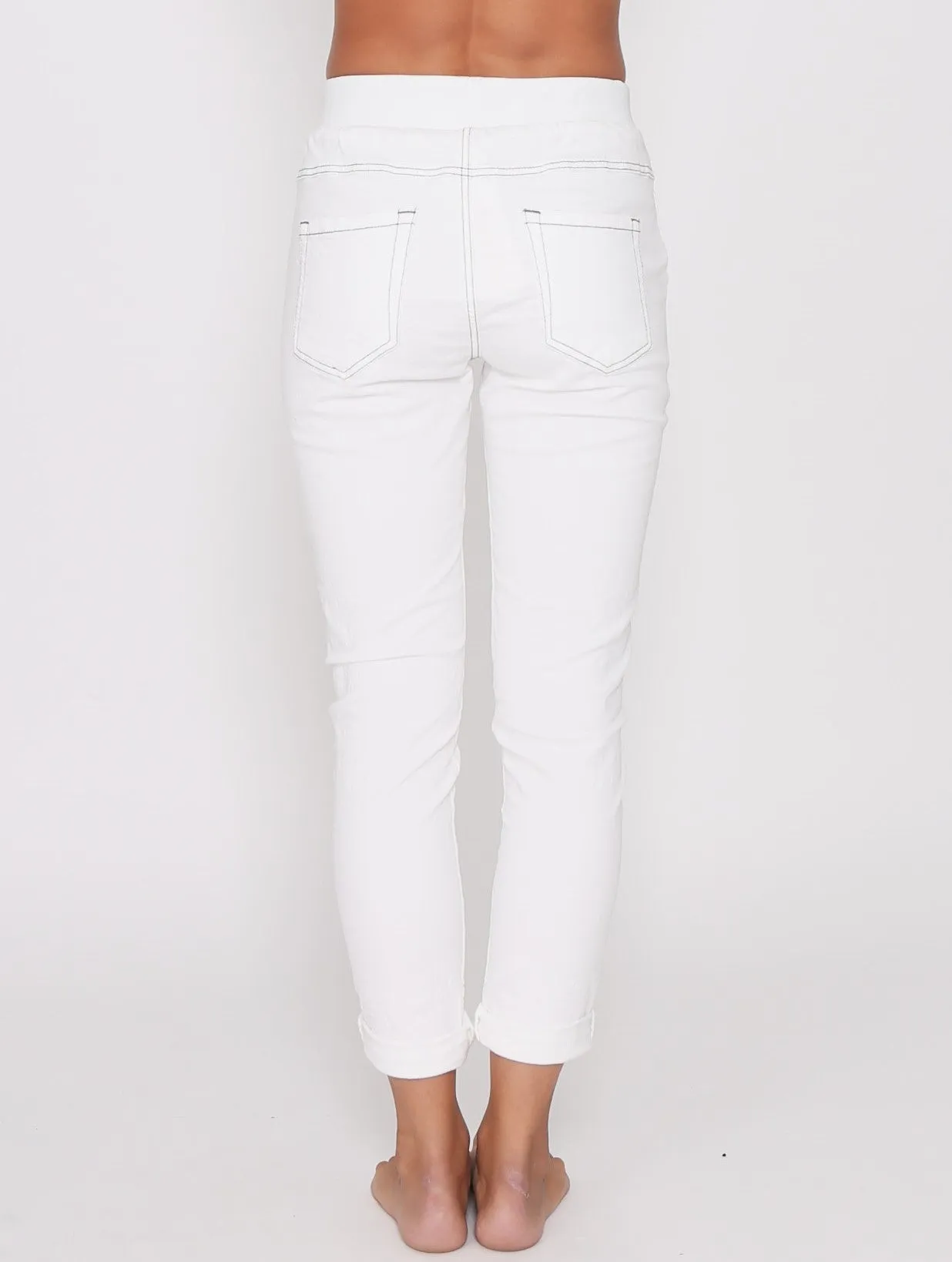 Riley Denim Joggers - White