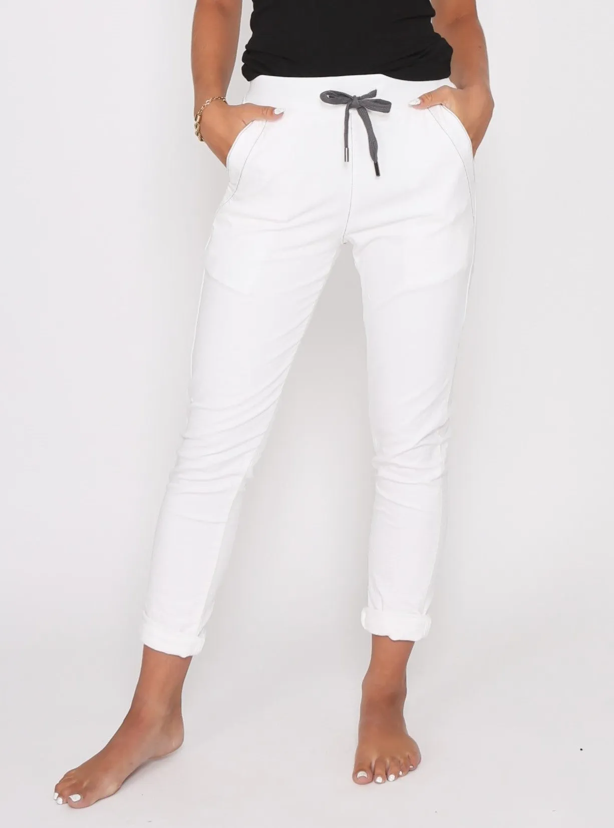 Riley Denim Joggers - White
