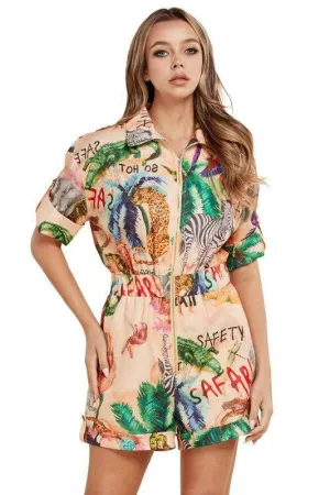 Safari Print Zip Front Romper