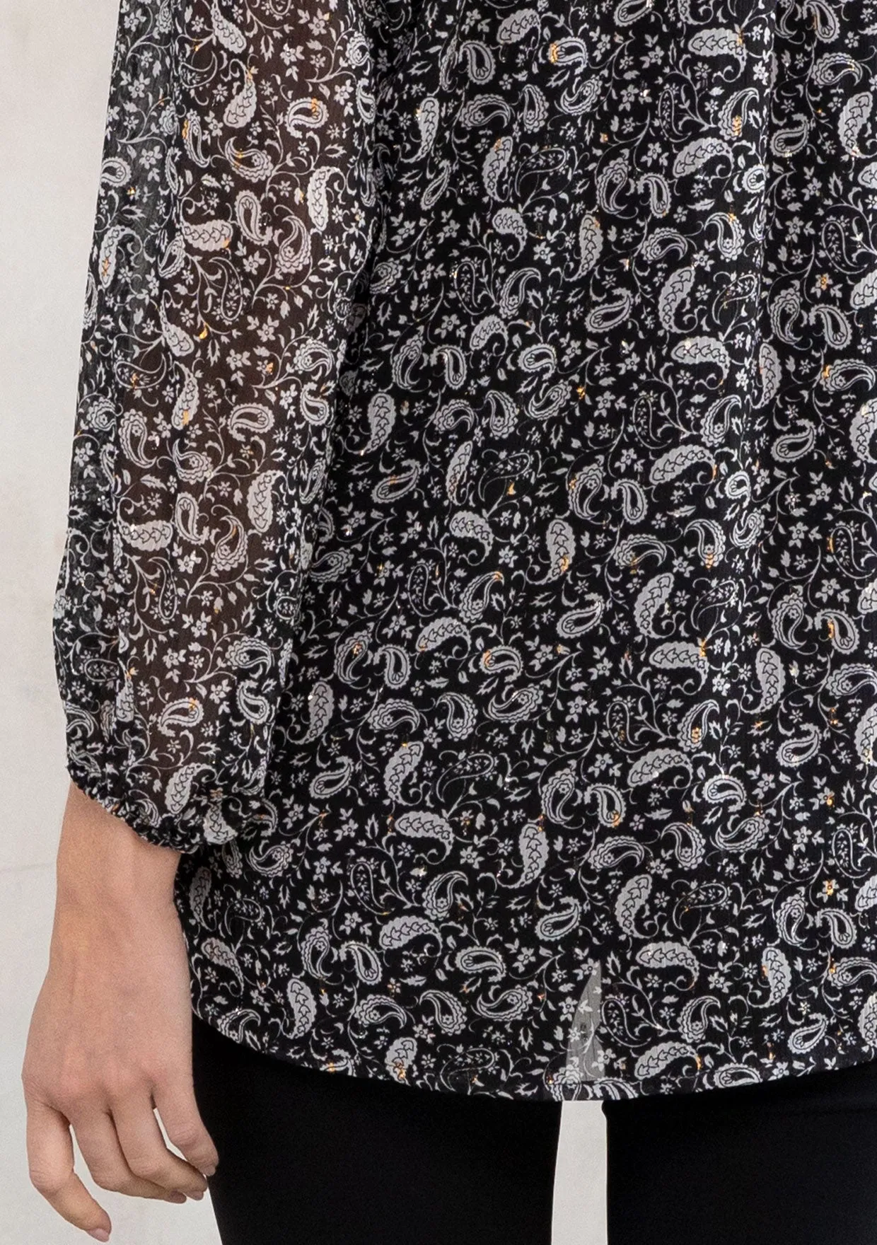 Sheer Chiffon Paisley Print 3/4 Sleeve Blouse