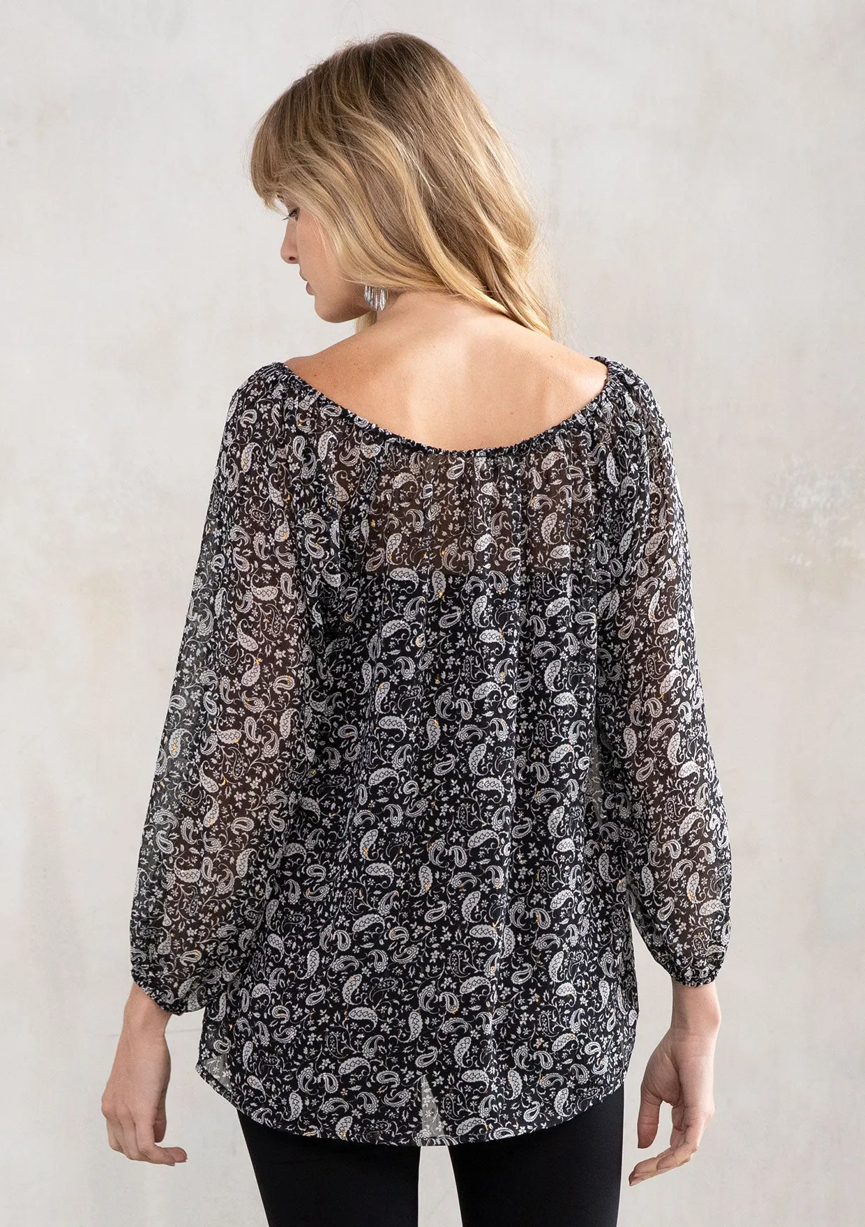 Sheer Chiffon Paisley Print 3/4 Sleeve Blouse