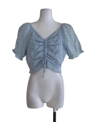 Sky Blue Eyelet Lace Blouse
