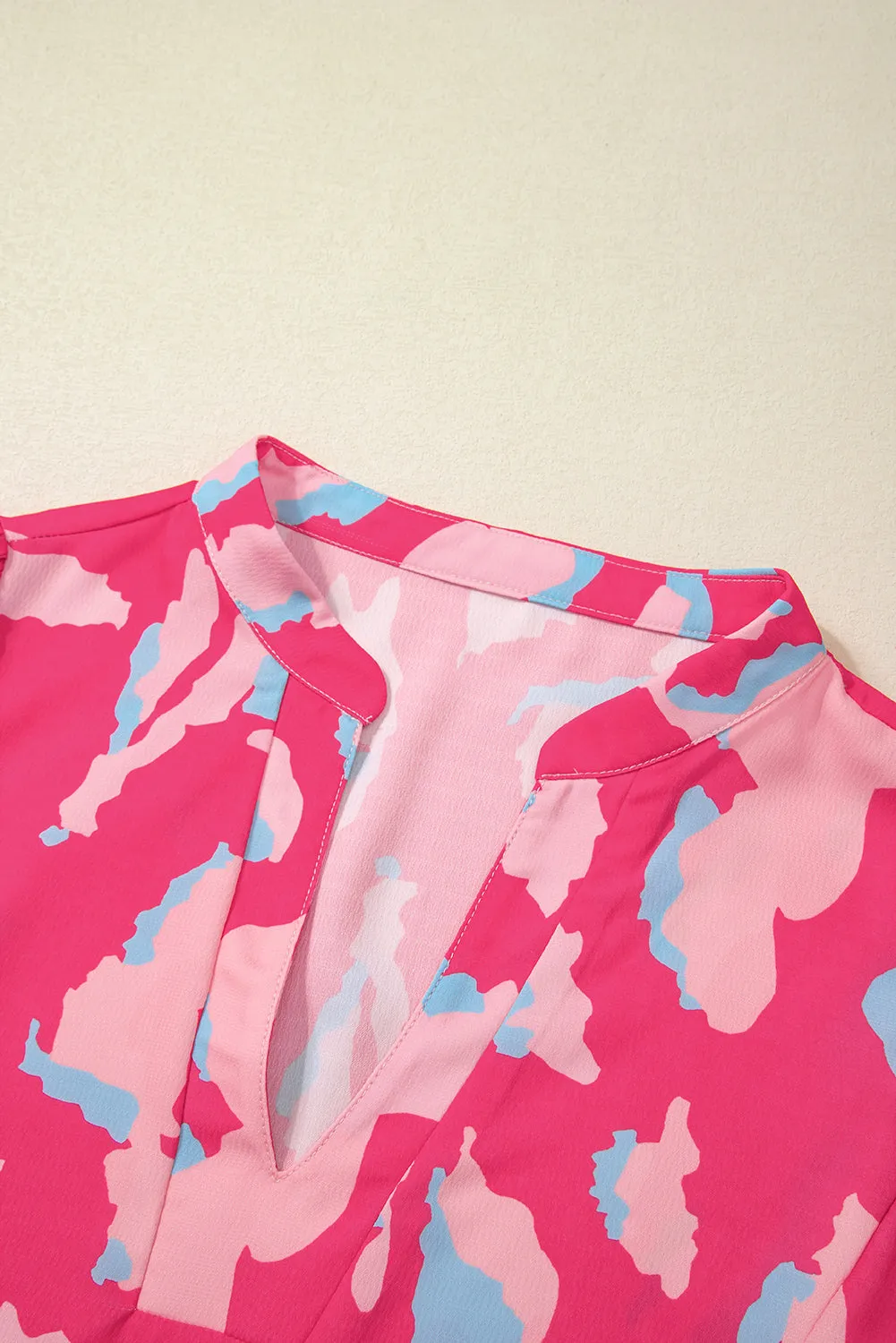 Smocked Puff Sleeve V Neck Blouse