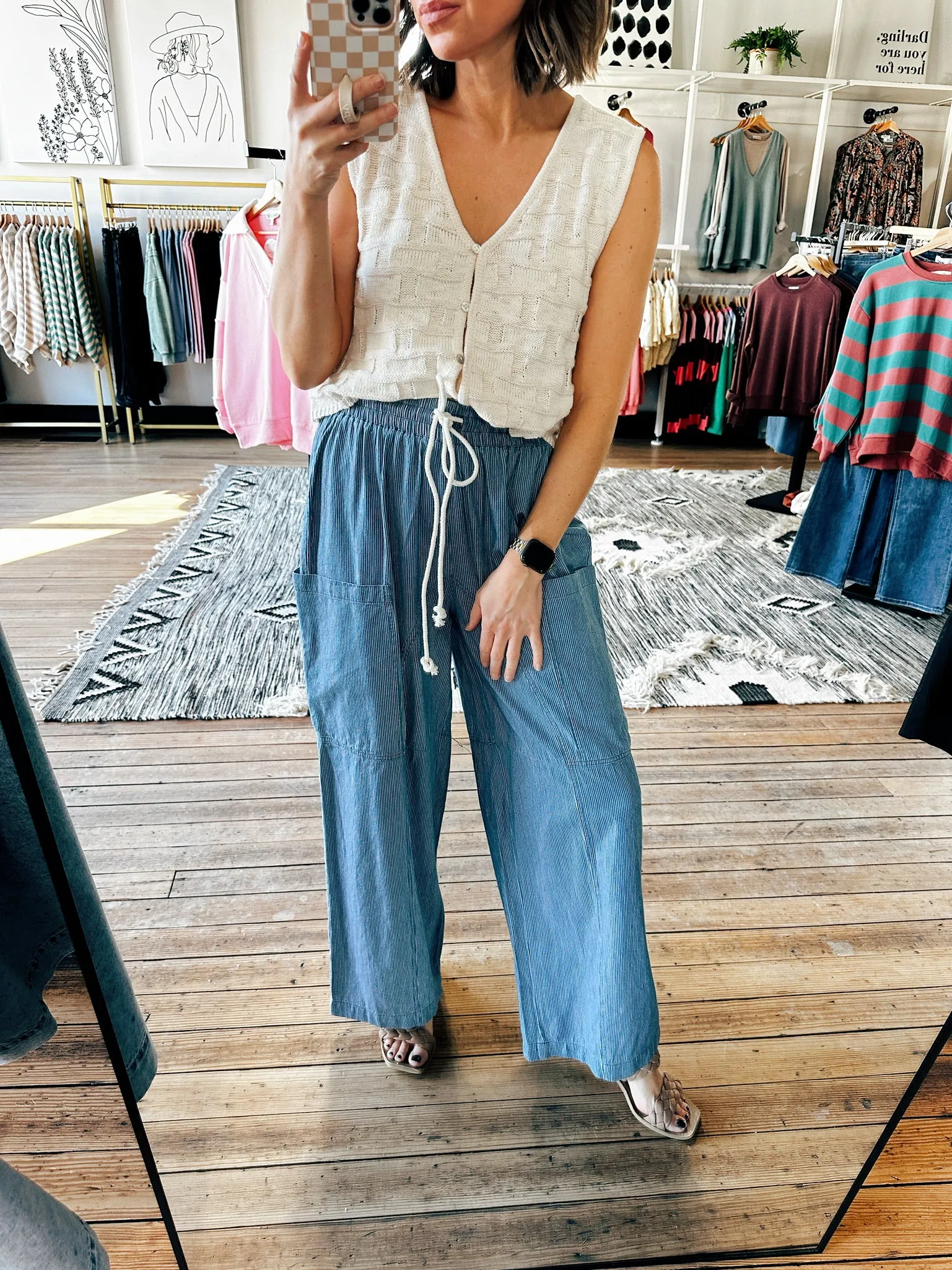 Stone Washed Pinstripe Pants