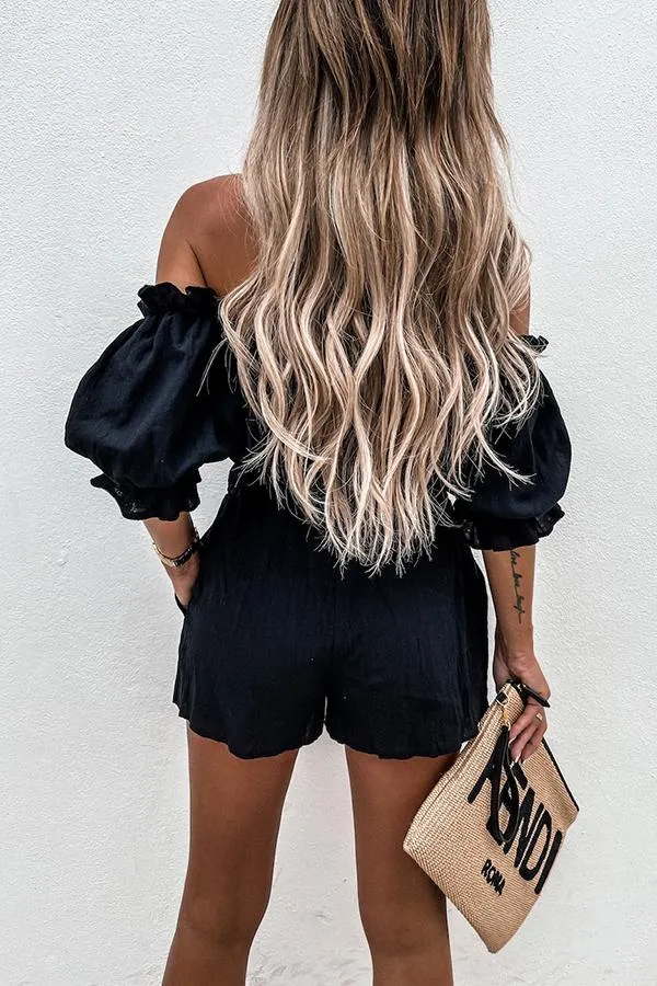 Stunncal Summer Off Shoulder Linen Shorts Suit