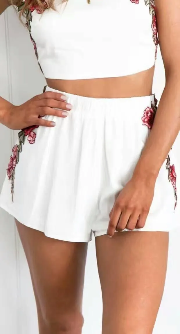 Summer Roses Embroidery Floral 2 Piece Jumpsuit