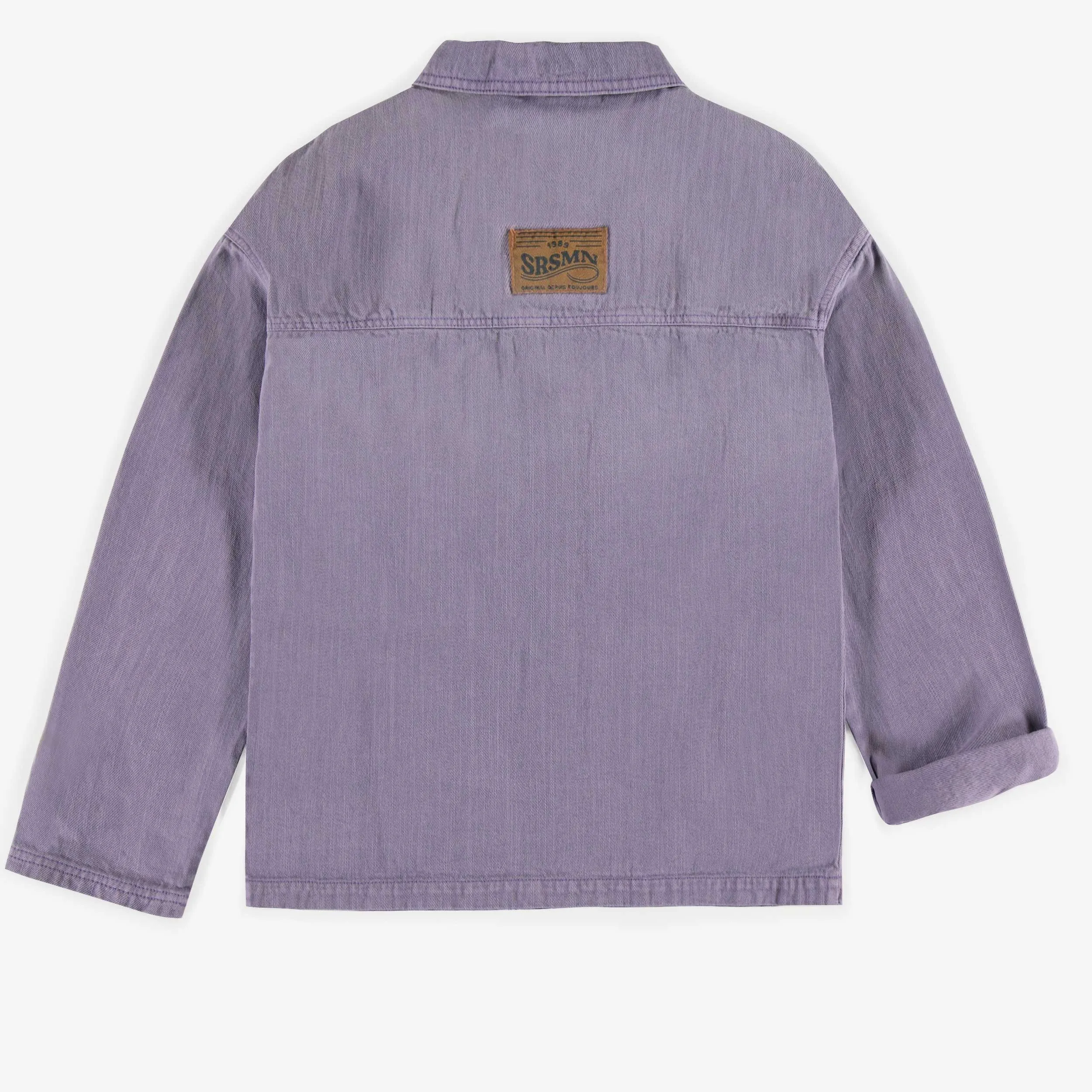 Surchemise mauve en denim sergé coloré souple, adulte || Purple colored denim shirt, adult