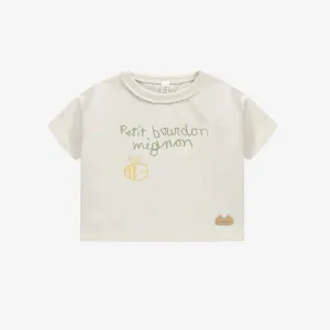 T-shirt crème coupe droite en coton biologique doux, naissance  || Cream t-shirt straight cut in soft organic cotton, newborn