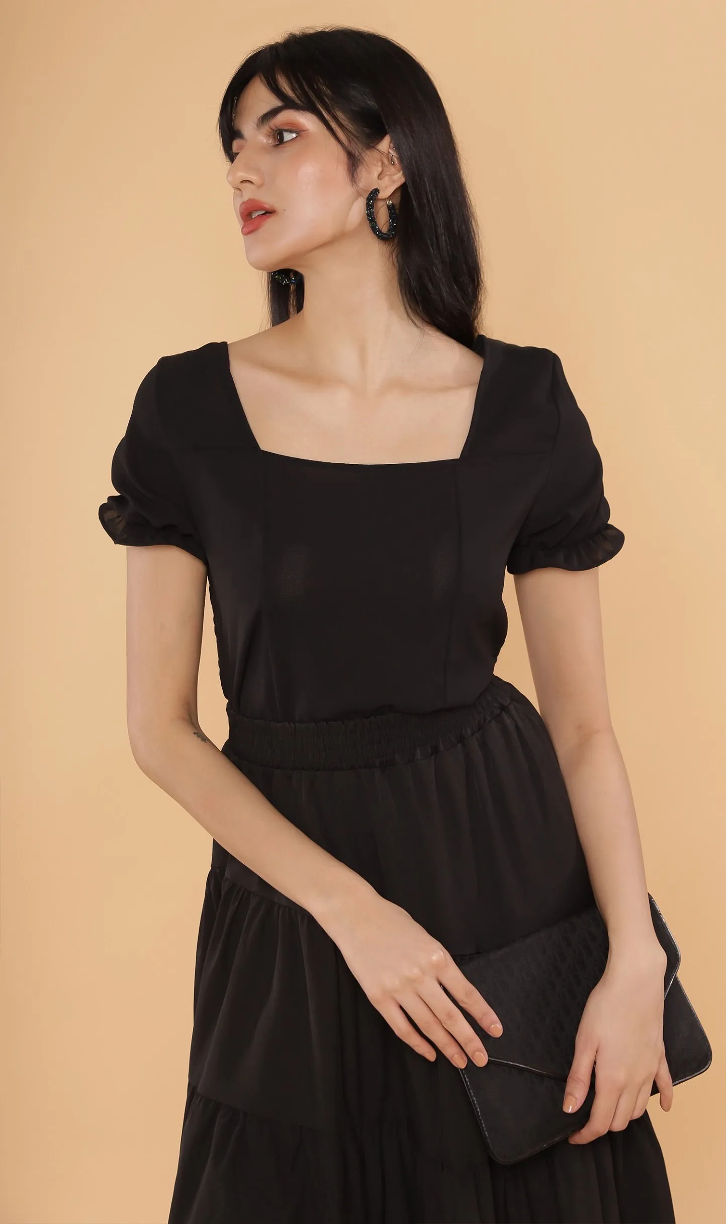 TANSY Square-Neck Top (Black)
