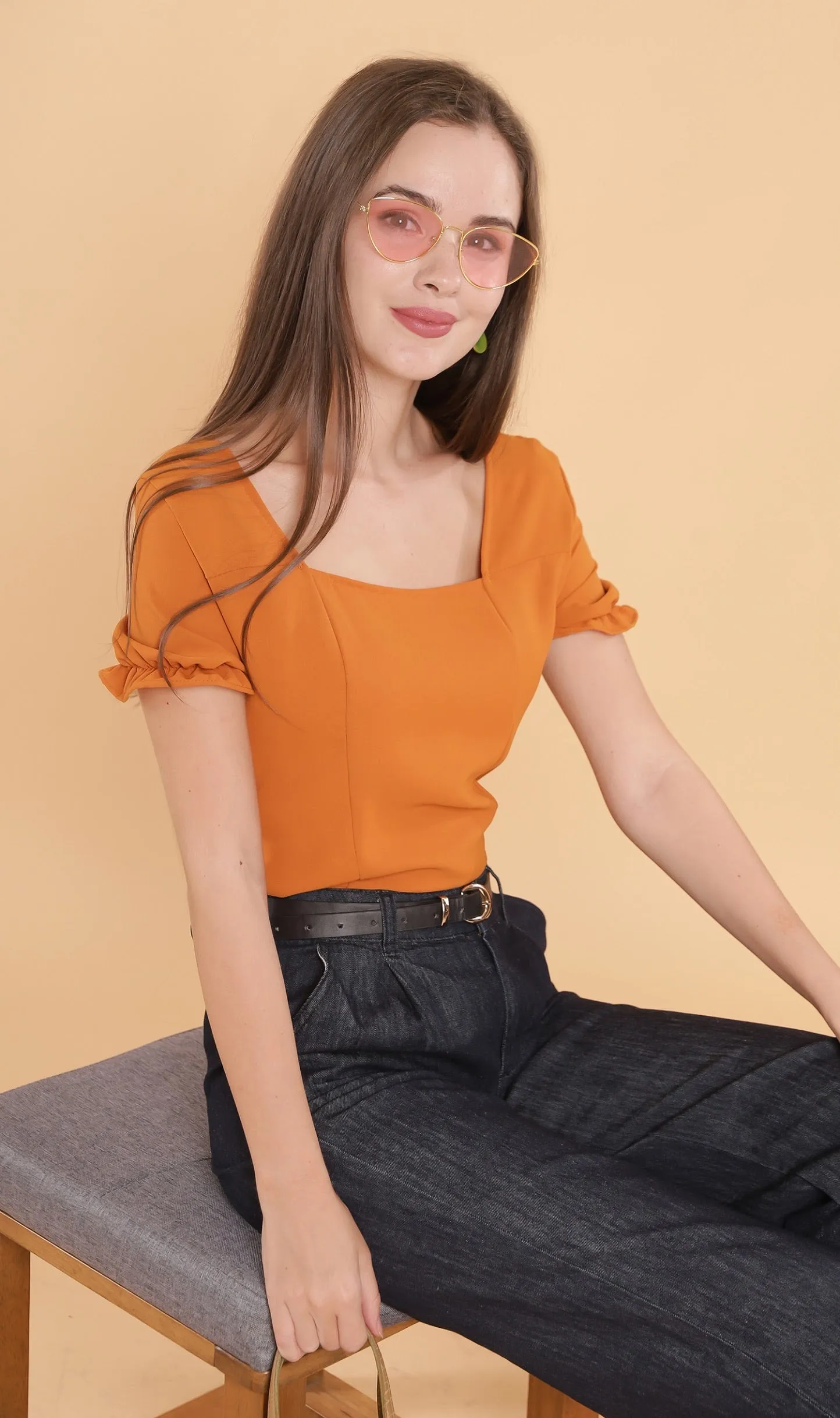 TANSY Square-Neck Top (Pumpkin)
