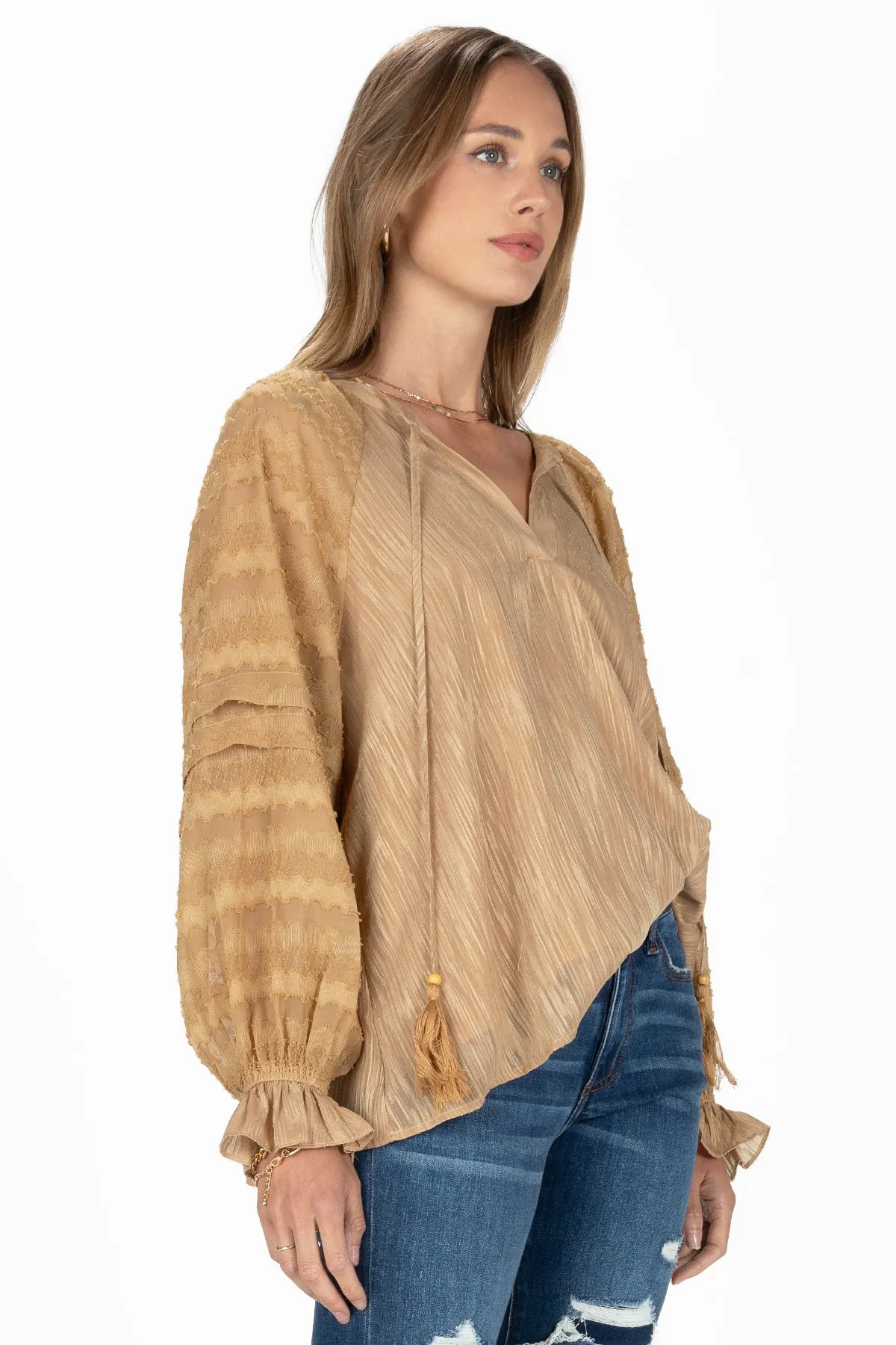 Textured Long Sleeve Blouse