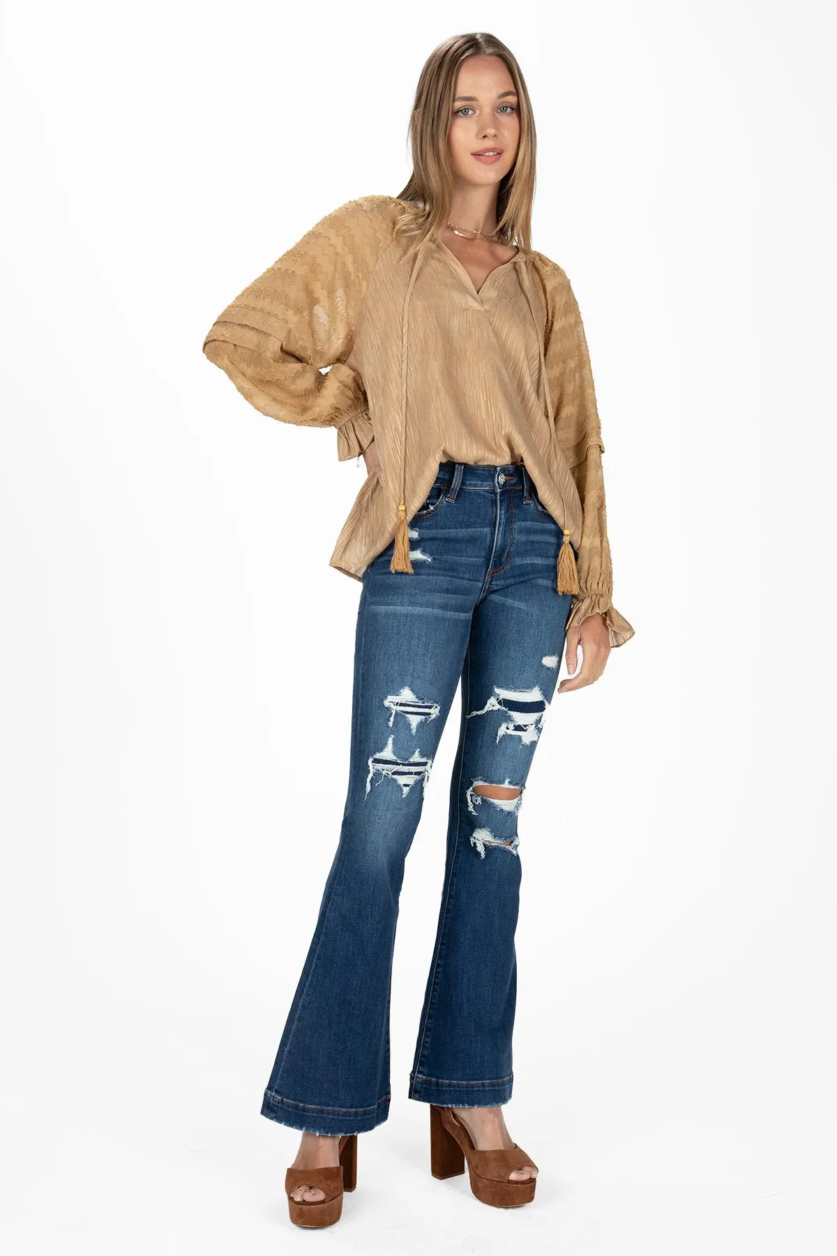 Textured Long Sleeve Blouse