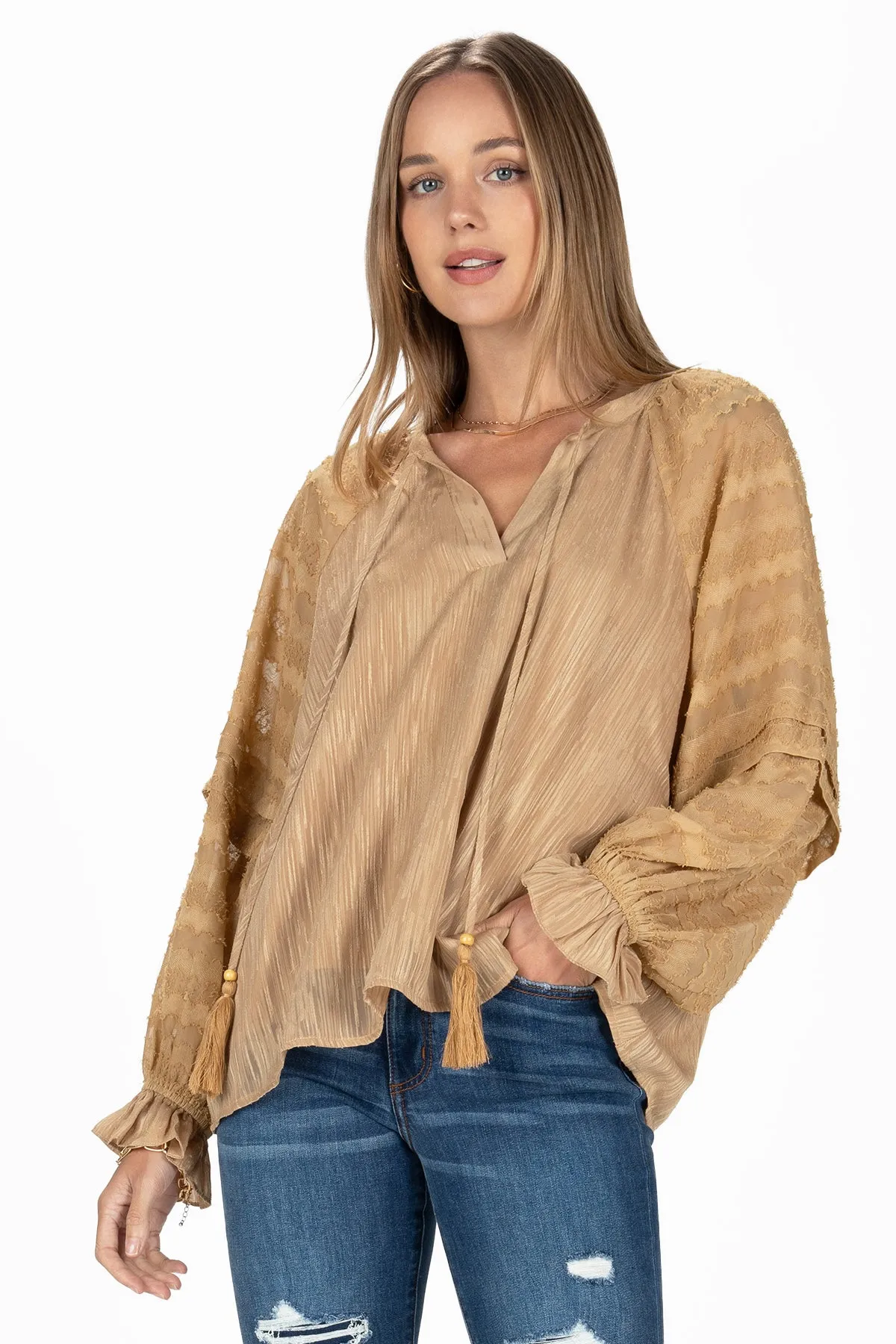 Textured Long Sleeve Blouse